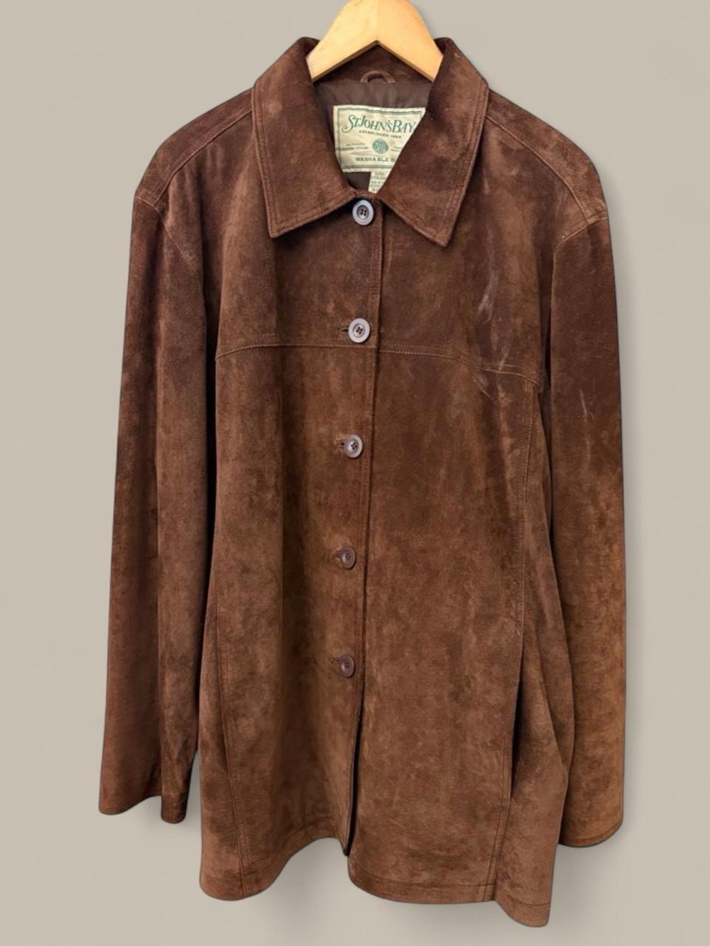 Vintage St. John's Bay Washable Brown Suede Button-Up Jacket